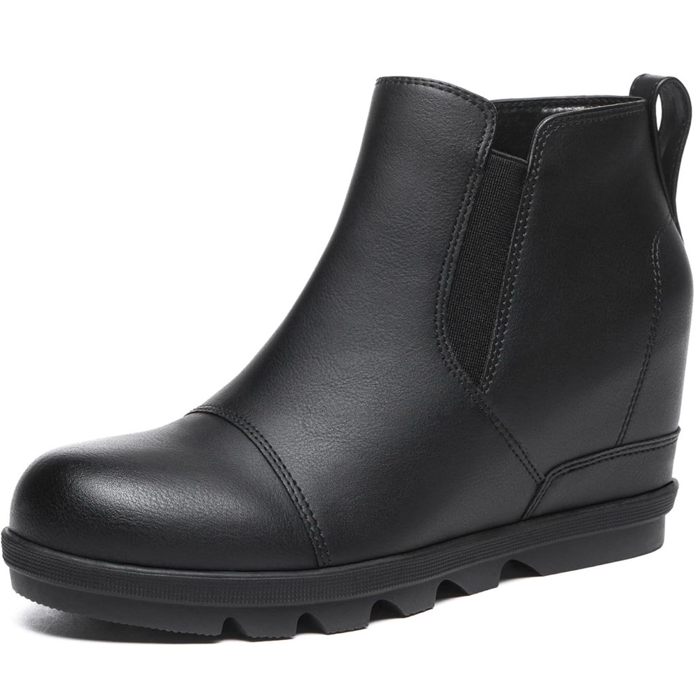 Athlefit Women's Wedge Ankle Boots Comfortable Slip On Wedge Bootie  Black